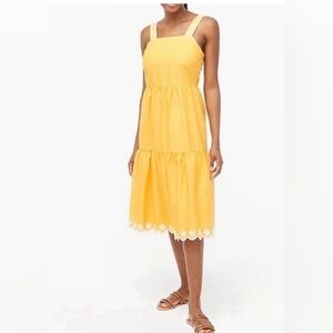 J Crew Saffron Yellow Eyelet Midi Beachy Dress
